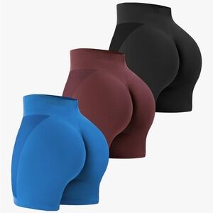 Seamless High-Waist Shaping Shorts - Blue, maroon, Black
